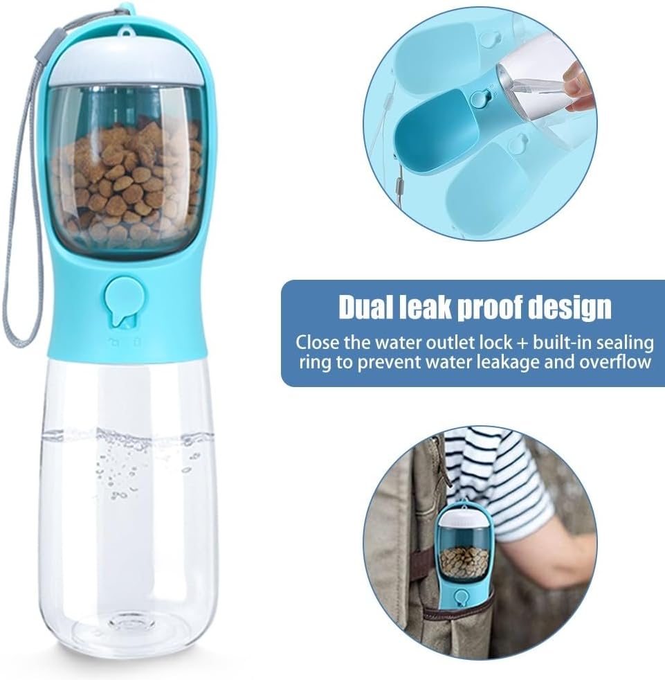 Borraccia Portatile per Cani e Gatti in Materiale Alimentare con Dispenser Cibo, Ciotola da Viaggio per Cuccioli, per Passeggiate all'Aperto 500ml