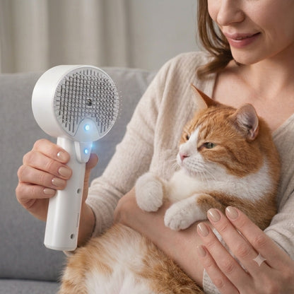 Pet Glow™ — Spazzola Genera Vapore con Tasto Antibatterico — Il tuo tesoro si rilassa mentre lo curi.